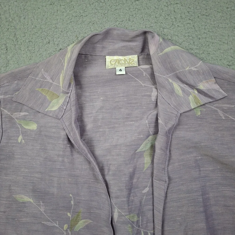 Vintage Cache 100% Silk Tie Front Wrap Top Kimono Jacket Floral Sz 4 Cosplay